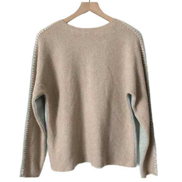 Johnny Was Calme Color Block Waffle Texture Sweater Blue Tan Size Medium - Picture 2 of 4